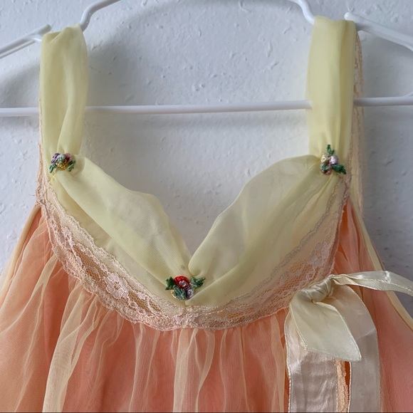 Vintage 1950's Rosebuds & Lace Layered Sheer Mesh Tulle Lingerie Slip Tank Dress - Picture 6 of 16